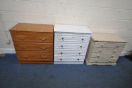 A MODERN WHITE CHEST OF FOUR DRAWERS, width 77cm x depth 41cm x height 87cm, another chest of four