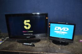 A SAMSUNG LE32BH450C4W 32in TV with remote (standby button missing) and a Technika 19in TV/DVD combi