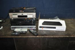 FOUR DVD AND BLU RAY PLAYERS comprising of a LG UBK80 4K HD blu ray player with original box and