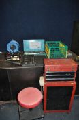 A MECHANICS TOOL CHEST ON CUPBOARD AND AUTOMOTIVE TOOLS including King Dick, Kamasa and Britool