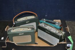 A BOX CONTAINING FOUR MID 20th CENTURY ROBERTS RADIOS in green comprising of a RT1, a R200, a Ric