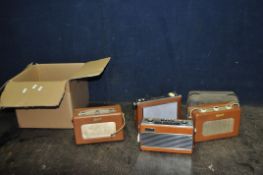 A BOX CONTAINING THREE MID 20th CENTURY ROBERTS RADIOS in tan cases including a R200 with canvas
