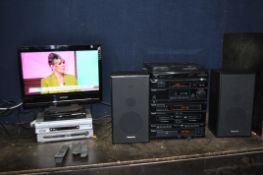 A COLLECTION OF AUDIO/VISUAL EQUIPMENT including a Samsung LS22CRDSF/EDC TV with remote, an Alba DVD