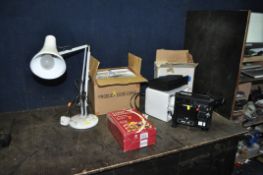 A MODERN ANGLEPOISE LAMP IN WHITE, an IMAC super 8 film projector, a steamer and a wine rack (4) (