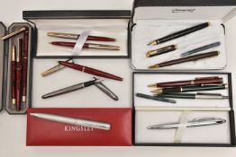 A BOX OF PENS, to include 'Parker' and some unnamed pieces etc