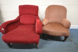 A EARLY 20TH CENTURY BURGUNDY UPHOLSTERED DEEP ARMCHAIR, width 83cm x depth 100cm x height 83cm, and