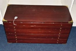 A LARGE EMPTY WOODEN CANTEEN, mahogany colour eight drawer canteen for cutlery (missing all