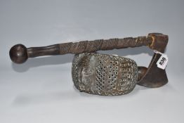 TWO PIECES OF VINTAGE AFRICAN ITEMS, to include a hollow bronze west african bracelet also known