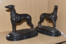 AFTER PIERRE-JULES MENE (1810 - 1879) TWO BRONZE GREYHOUNDS, one standing four square, the other