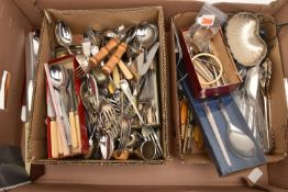 A SILVER NAPKIN RING AND AN ASSORTMENT OF CUTLERY PIECES, the napkin ring with engine turned pattern