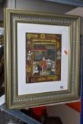 A FRAMED INDO-PERSIAN MINIATURE of the Mughal school depicting a courtly love scene with military