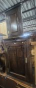 A GEORGIAN OAK HANGING CORNER CUPBOARD, width 87cm x depth 45cm x height 115cm, along with smaller