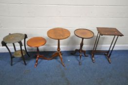 A SELECTION OF OCCASIONAL TABLES, to include a Japanese folding brass, three wine tables, and a