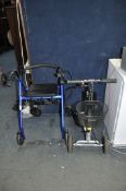 TWO MOBILITY AIDS including a NRS rollator and a orthomate four wheeled knee scooter (2)