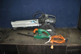 A MacALLISTER GARDEN BLOWER/VAC with collection bag and a Challenge hedge trimmer (both PAT pass and