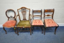 FOUR CHAIRS, varying in shape, size, style, timber, etc, condition report: all with imperfections,