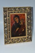 AN ORTHODOX 'HODEGETRIA' ICON oil on wood panel, height 24cm (1) (Condition Report: some loss to the