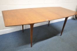 A MID-CENTURY MCINTOSH AFROMOSIA TEAK EXTENDING DINING TABLE, with a single fold out leaf, on