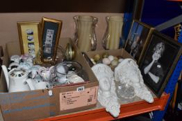 TWO BOXES AND LOOSE MISCELLANEOUS CERAMICS AND GLASS, to include seven Carlton Ware, Malcolm