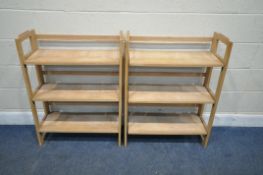 A PAIR OF THREE TIER FOLDING STACKABLE DEALERS RACKS, width 72cm x depth 30cm x height 75cm,