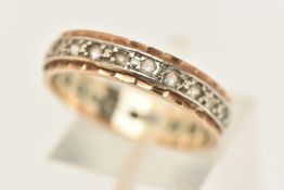 A BI-COLOUR FULL SET ETERNITY BAND, set with a row of colourless spinel's, stamped 9ct, ring size