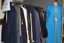 A QUANTITY OF LADIES' CLOTHING AND LUGGAGE, to include coats, jackets, knitwear, blouses, dresses,