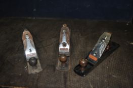 THREE STANLEY WOODWORKING PLANES comprising of two No.5 1/2 and a No 6