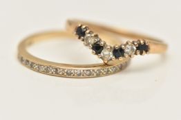 TWO GEM SET RINGS, the first a 9ct gold diamond half eternity ring, hallmarked 9ct Birmingham,