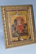 AN ORTHODOX 'FEAST OF TRANSFIGURATION' ICON depicting Christ flanked by Elijah and Moses with Peter,
