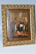 AN ORTHODOX 'CHRIST PANTOCRATOR ON THE THRONE' ICON, oil on wood board, a Russian school