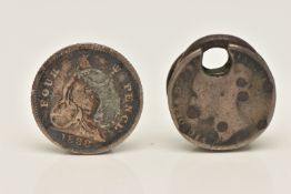 A 1888 VICTORIA GROAT 4d COIN, together with a small lock made out of 3d coins (Ware)