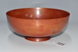 A RUSKIN POTTERY EGGSHELL BOWL, of footed form with deep orange lustre glaze, impressed '1910,