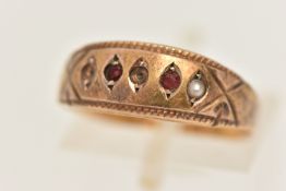 A 15CT GOLD GEM SET RING, set with paste and seed pearls, approximate width 7mm, hallmarked 15ct