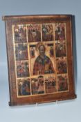 AN ORTHODOX 'VITA ST NICHOLAS' ICON with a central panel depicting St Nicholas of Myra with twelve