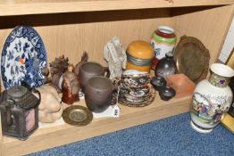 A GROUP OF ORIENTAL AND OTHER ASIAN ITEMS, to include two Japanese Iga ware 'Yakishime' beer mugs, a