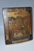 AN ORTHODOX 'DORMITION OF THE MOTHER OF GOD' ICON depicting the death of the Virgin Mary