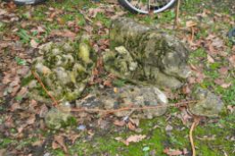 FIVE CONCRETE GARDEN FIGURES in the form of pigs and piglets, the largest being a plaque with