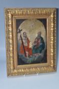AN ORTHODOX 'TRINITY' ICON oil on wood panel, depicting a seated Jesus Christ and God the Father,