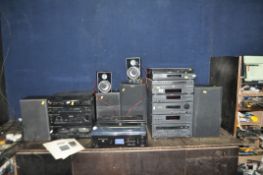 A TECHNICS SA-X800L HI FI with a SL-J90 turntable and a pair of SB-F800 speakers (screen on tuner,