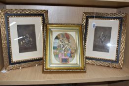 THREE INDO-PERSIAN STYLE EROTIC MINIATURES comprising two hand drawn images with gilt and white