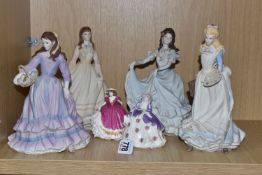 SIX COALPORT FIGURINES, comprising Danbury Mint 'Little Women Collection': Amy, Meg (loss of posy of