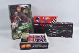 A QUANTITY OF ASSORTED BOXED TOYS, to include Bandai 'Kick-O-Mania' Fredrik Ljungberg figure, No.