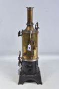 A SINGLE CYLINDER LIVE STEAM ENGINE, not tested, vertical boiler powering vertical single cylinder