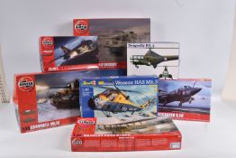 EIGHT BOXED UNBUILT PLASTIC MILITARY AIRCRAFT THEMED MODEL KITS, to include a 1:48 scale Revell