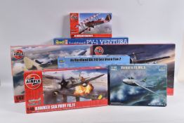 SEVEN BOXED UNBUILT PLASTIC MILITARY AIRCRAFT THEMED 1:48 SCALE MODEL KITS, to include a Revell
