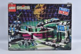 A BOXED OPENED LEGO SYSTEM MONORAIL TRANSPORT BASE ELECTRIC SYSTEM MODEL, number 6991, model is un-