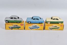 THREE DINKY TOYS DIECAST MODELS, the first a Ford Zephyr Saloon, no. 162, two tone blue body, grey