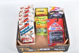 A COLLECTION OF VINTAGE DIECAST MODELS, to include five Corgi Baseball Trading Cars, a Cleveland