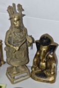 TWO BRASS FIGURES, to include a Benin brass sculpture of an Oba (king), together with a cast brass