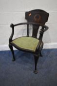 IN THE MANNER OF CORNELIUS V SMITH, A 19TH CENTURY MAHOGANY ARMCHAIR, the curved backrest with a